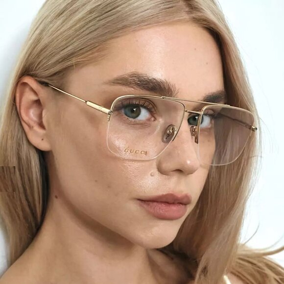 BRAND NEW Gucci GG1415O 001 Gold Demo Pilot Women Eyeglasses GG 1415O - Picture 1 of 11